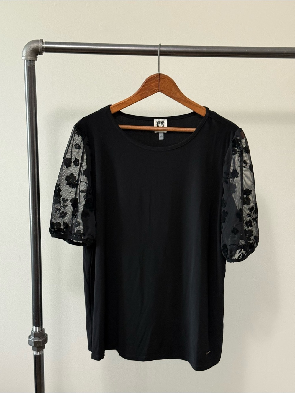 Anne Klein Long-Sleeve Mesh Puff-Sleeve Top